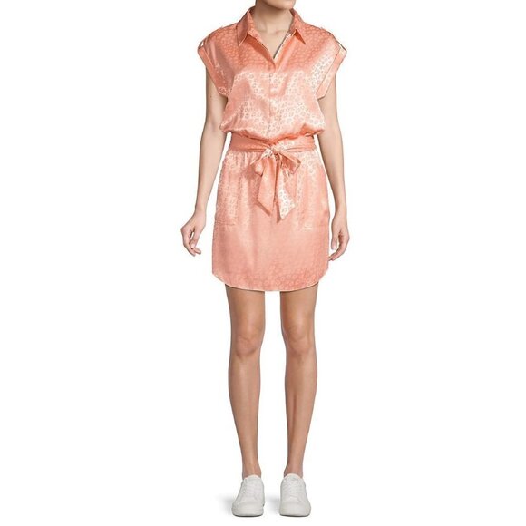 HP! NWT Joie Daran Sunset Blush Leopard Print Lustrous Satin Mini Shirt Dress - Picture 4 of 16